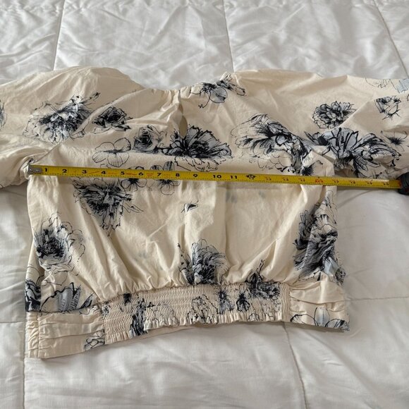 EXPRESS floral banded bottom blouse shirt top ,poplin cotton - Picture 4 of 12